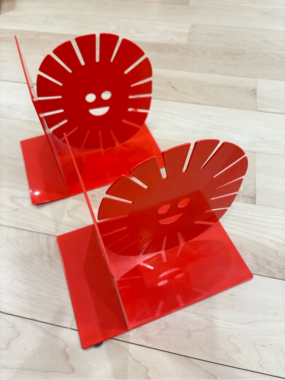 Playful Red Smiley Sun Metal Bookends